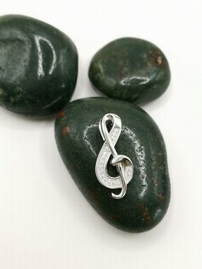 Sterling Silver cz Treble Clef Pendant Music Gift 🆕